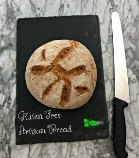 Delicious crusty gluten free artisan bread. Original recipe from America's Test Kitchen. Delicious, chewy, crusty bread! with Video. #glutenfreeartisanbread #spinachtiger via @angelaroberts