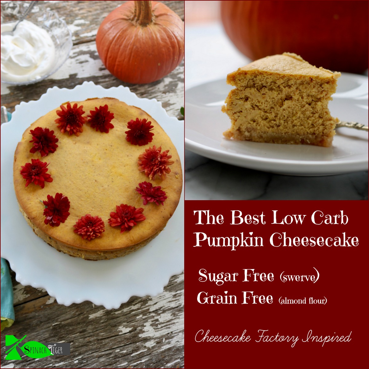 Best Pumpkin Dessert Recipes, Low Carb Pumpkin Cheesecake from Spinach Tiger