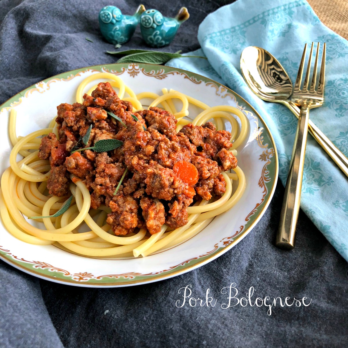 Spaghetti Bolognese Recipe with Pork, Apples, Fresh Sage