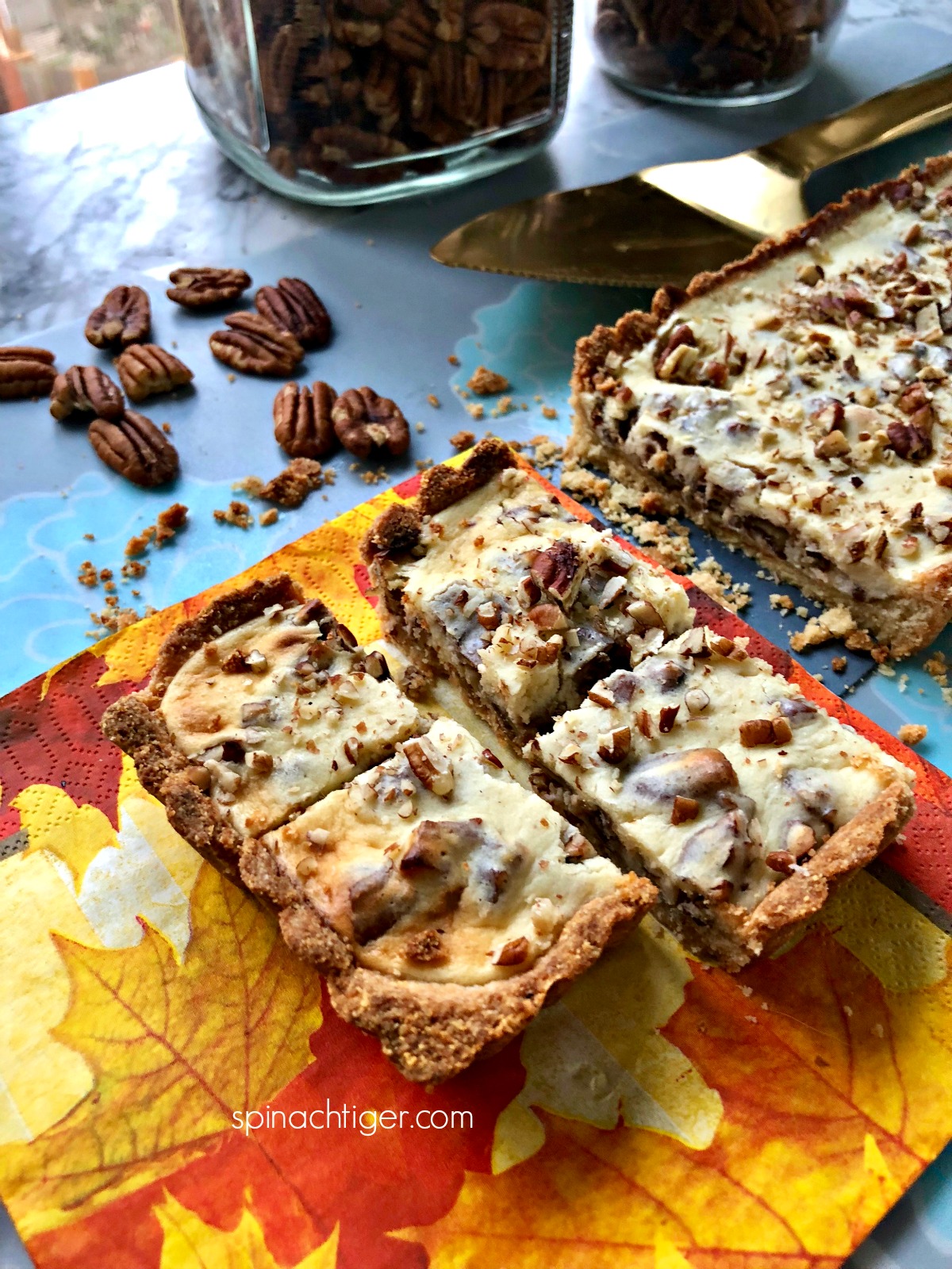 Low Carb Maple Pecan Cheesecake Bars from Spinach Tiger