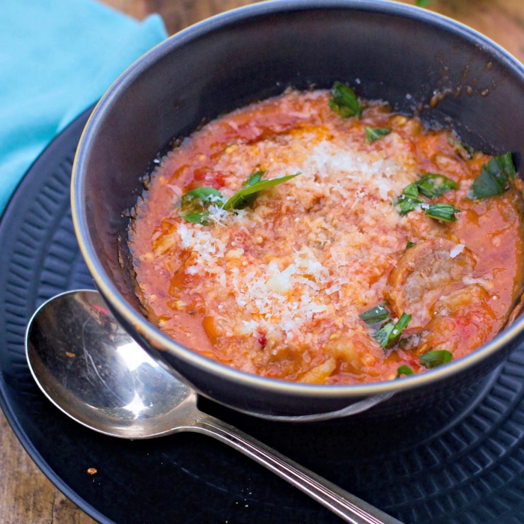 Italian Eggplant Soup with Sausage Spinach Tiger