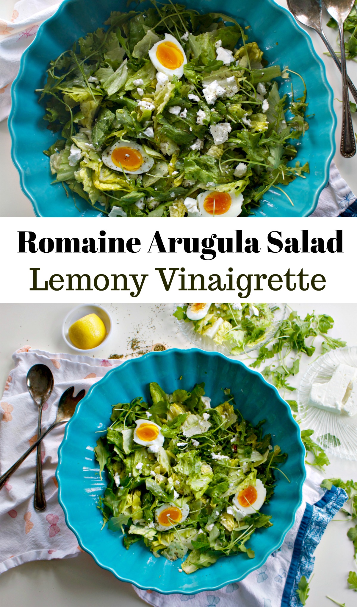 Romaine Arugula with Lemon Vinaigrette Recipe with Soft Hard Boiled Eggs from Spinach Tiger 