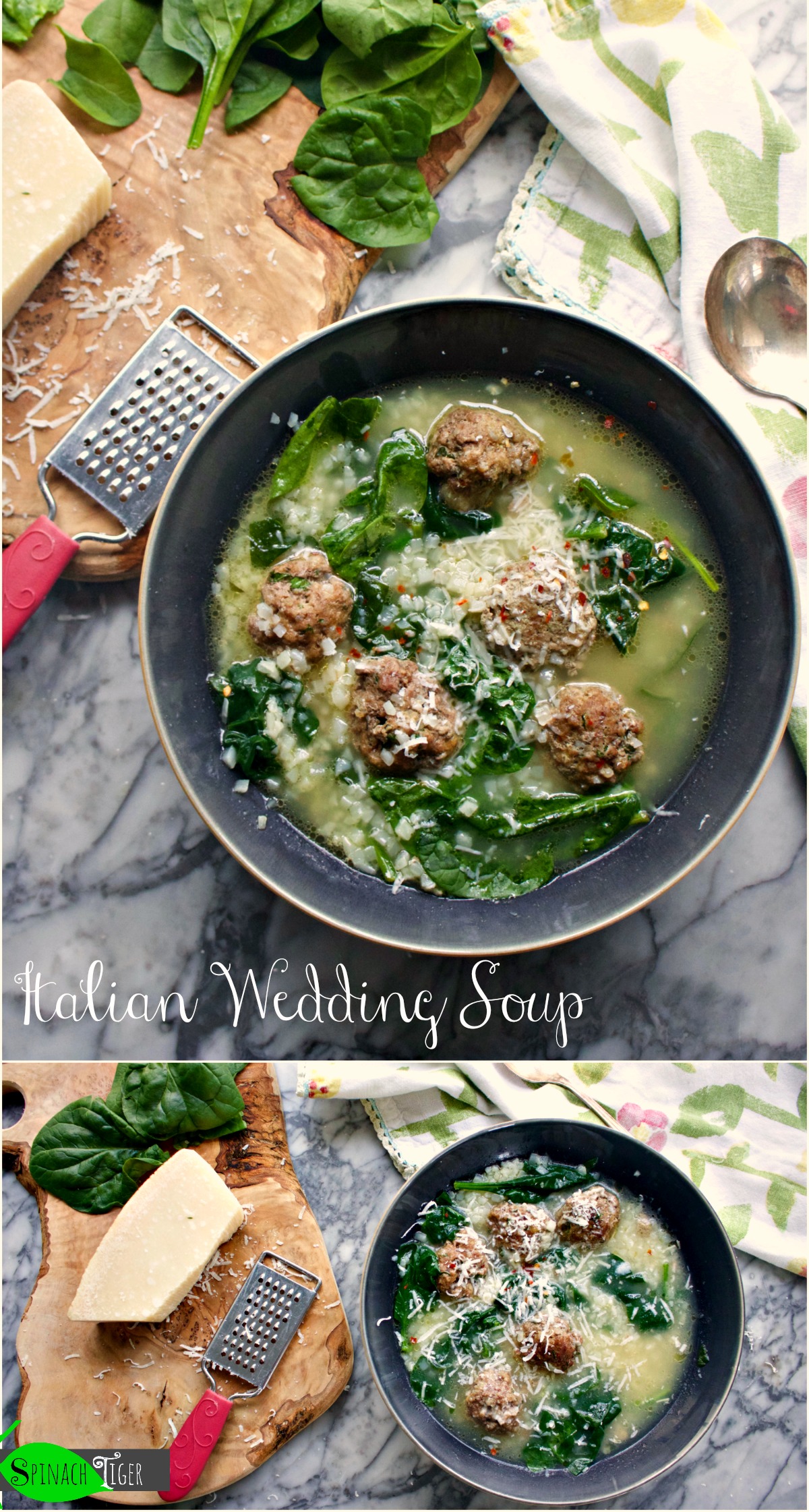 Make Keto Italian Wedding Soup Recipe with Low Carb option from Spinach Tiger