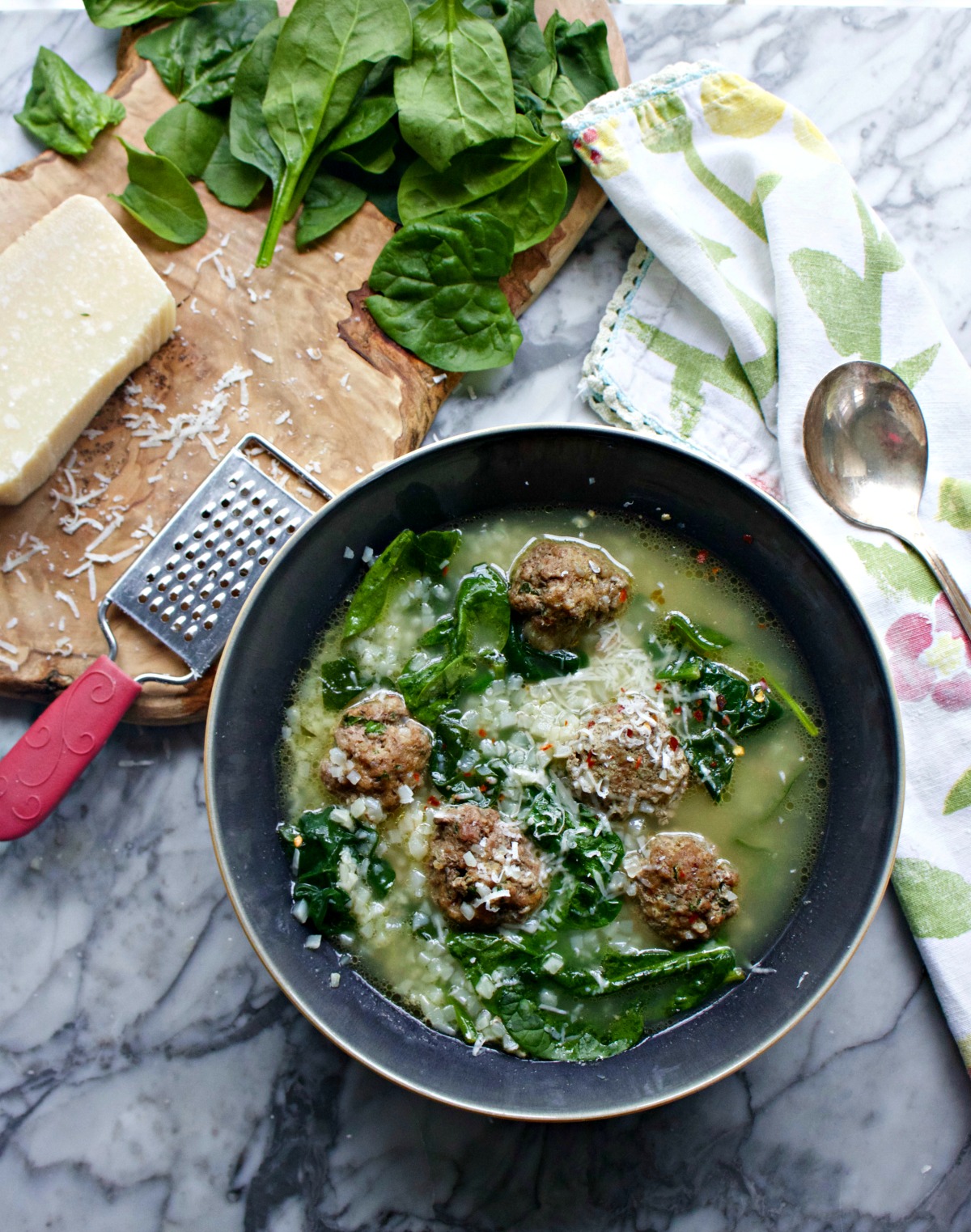 Italian Wedding Soup Recipe with Prosciutto Meatballs from Spinach Tiger