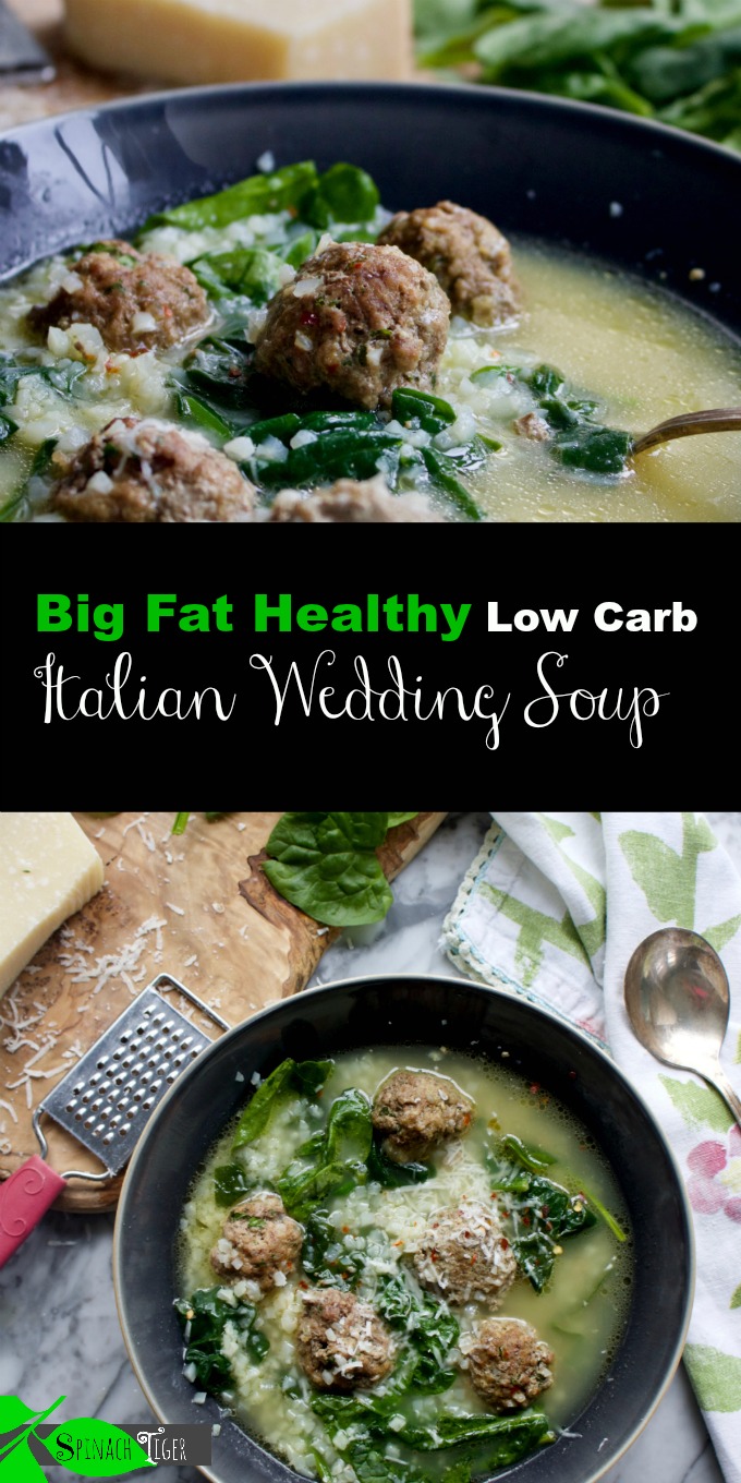 Big fat Healthy Low Carb Italian Wedding Soup with Prosciutto Meatballs (keto, paleo) from Spinach Tiger