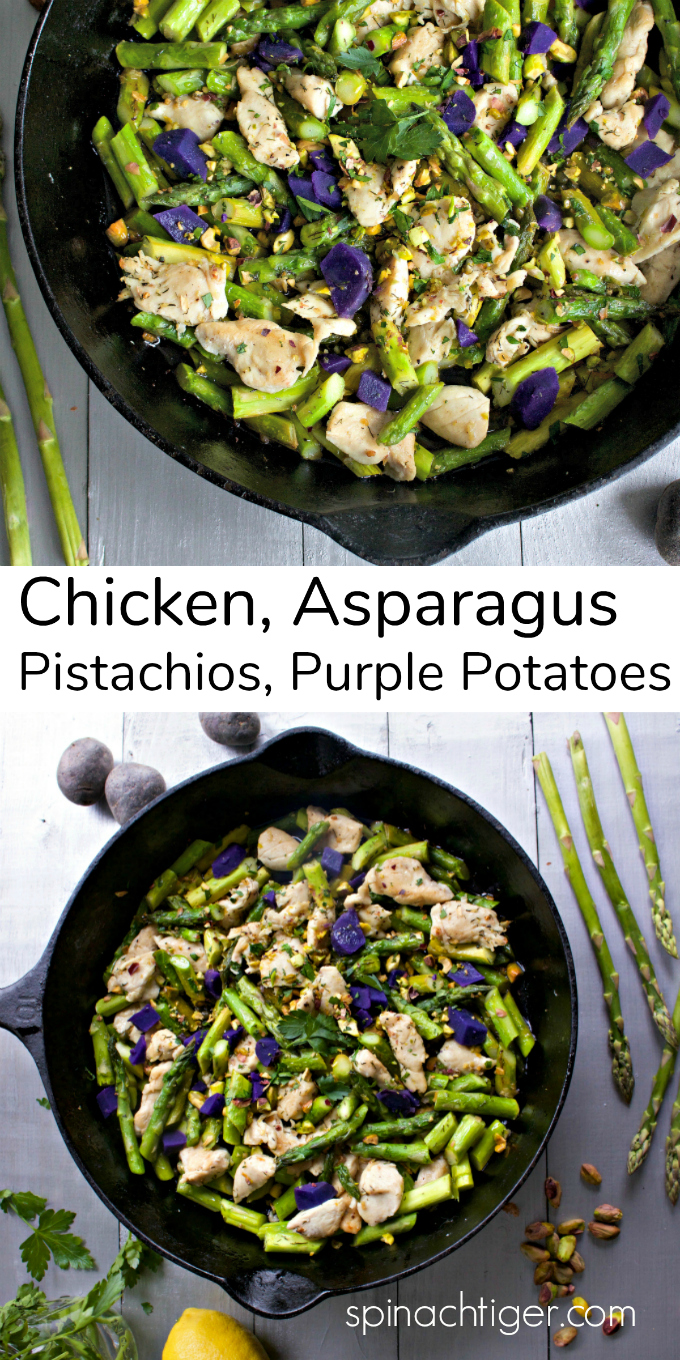 Chicken Asparagus Stir-Fry Recipe from Spinach TIger #chicken stir-fry #asparagus #easydinner #purplepotatoes @whole30