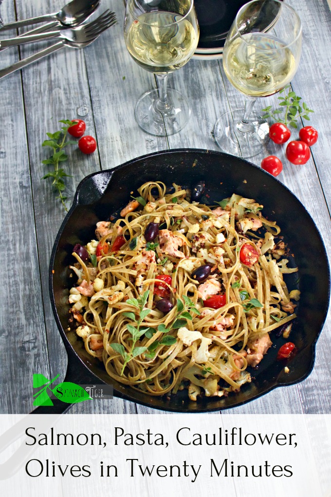 Pasta with Salmon Recipe with Cauliflower, Olives from Spinach Tiger