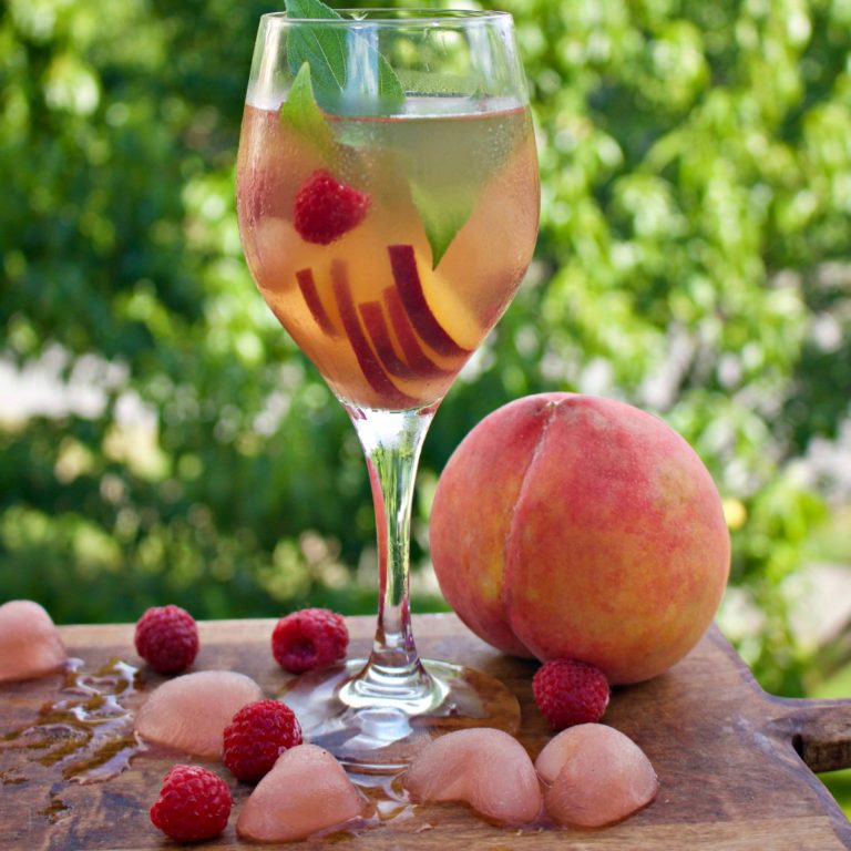 Make White Peach Sangria Recipe with Peach Ice Cubes