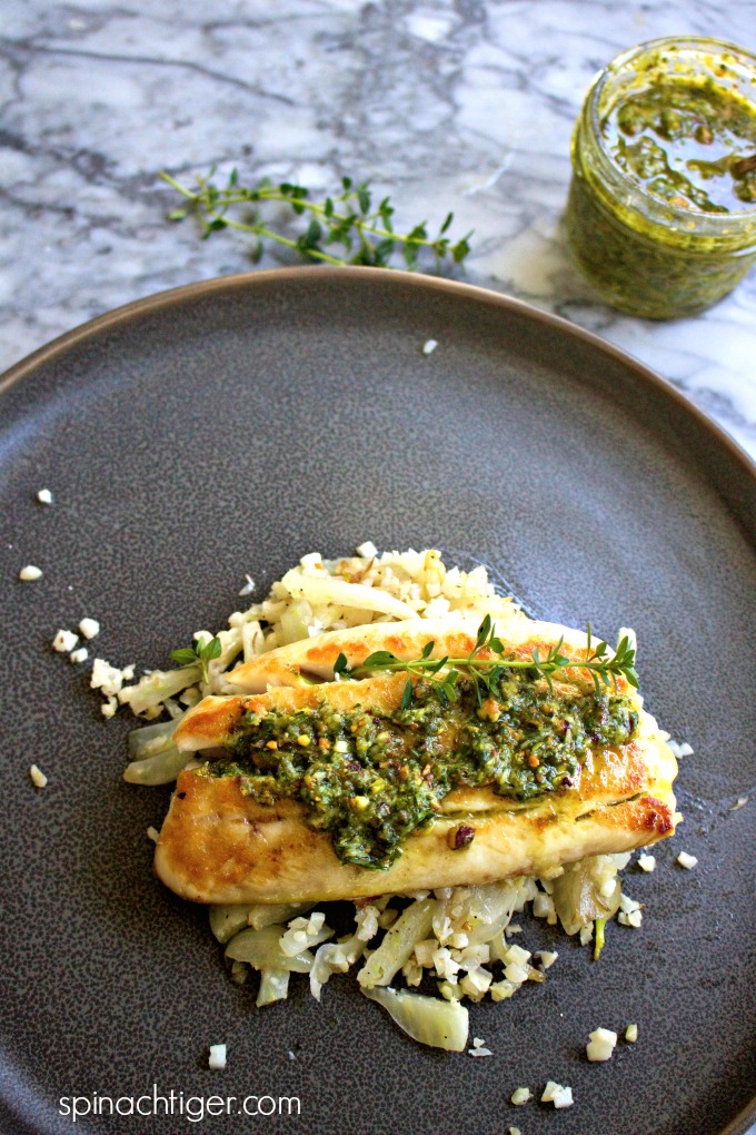 Baked Red Snapper Recipe with Pistachio Pesto from Spinach Tiger