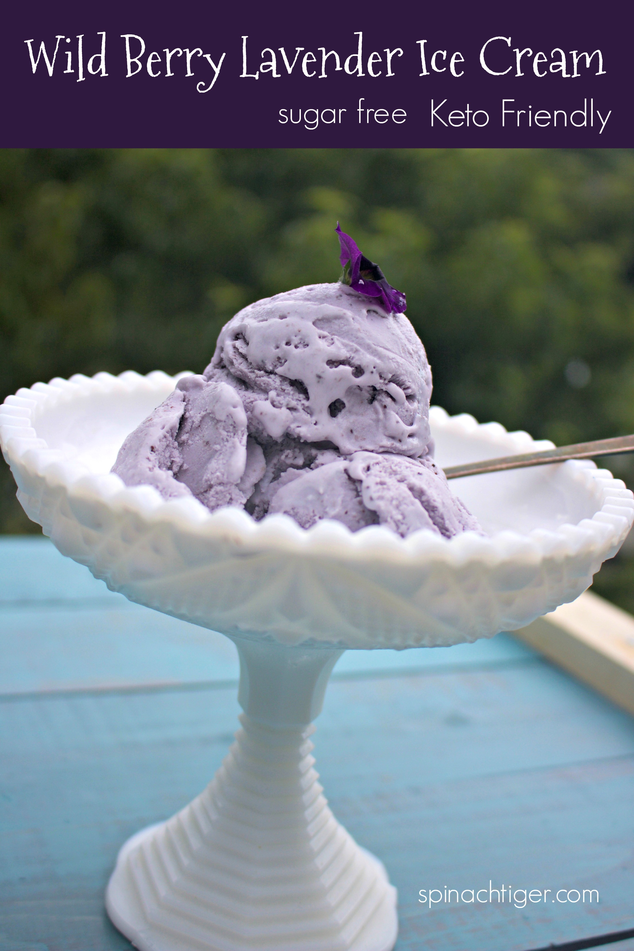 Homemade Lavender Blueberry Ice Cream Recipe from Spinach Tiger #icecream #blueberrydessert #blueberryicecream