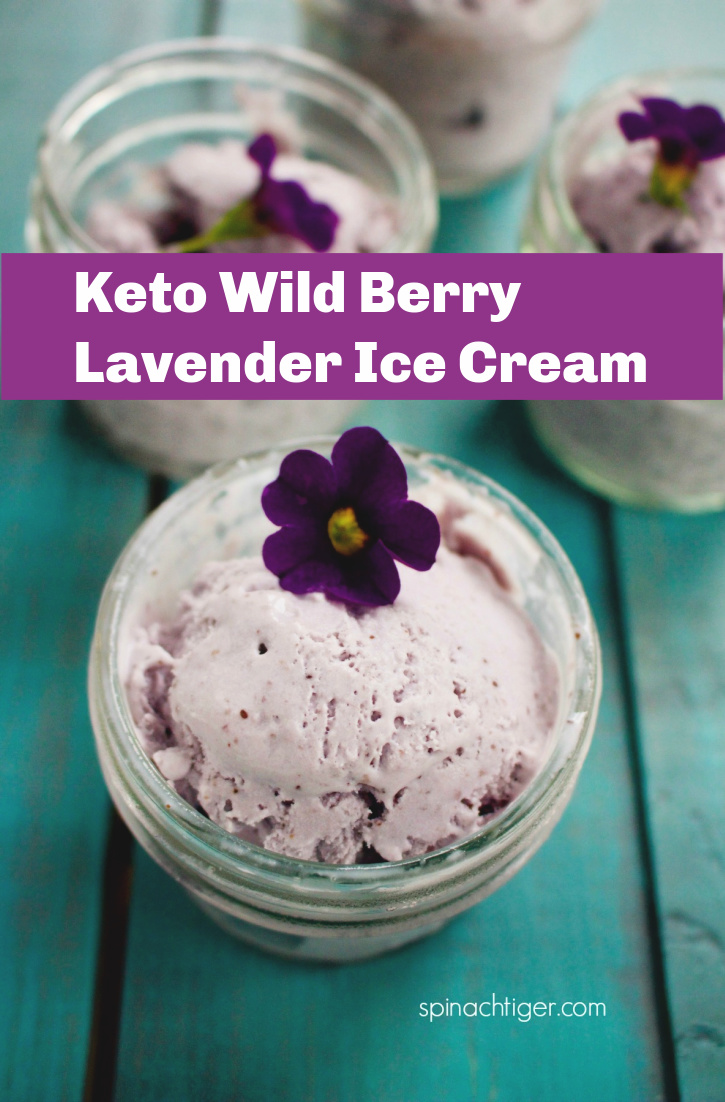 Make Jenny's Wild Berry Lavender recipe SUGAR FREE, GRAIN FREE, KETO Friendly. I used Blueberries, Lavender essential oil, and Swerve to make this creamy dreamy ice cream come true. #ketoicecream #spinachtiger via @angelaroberts