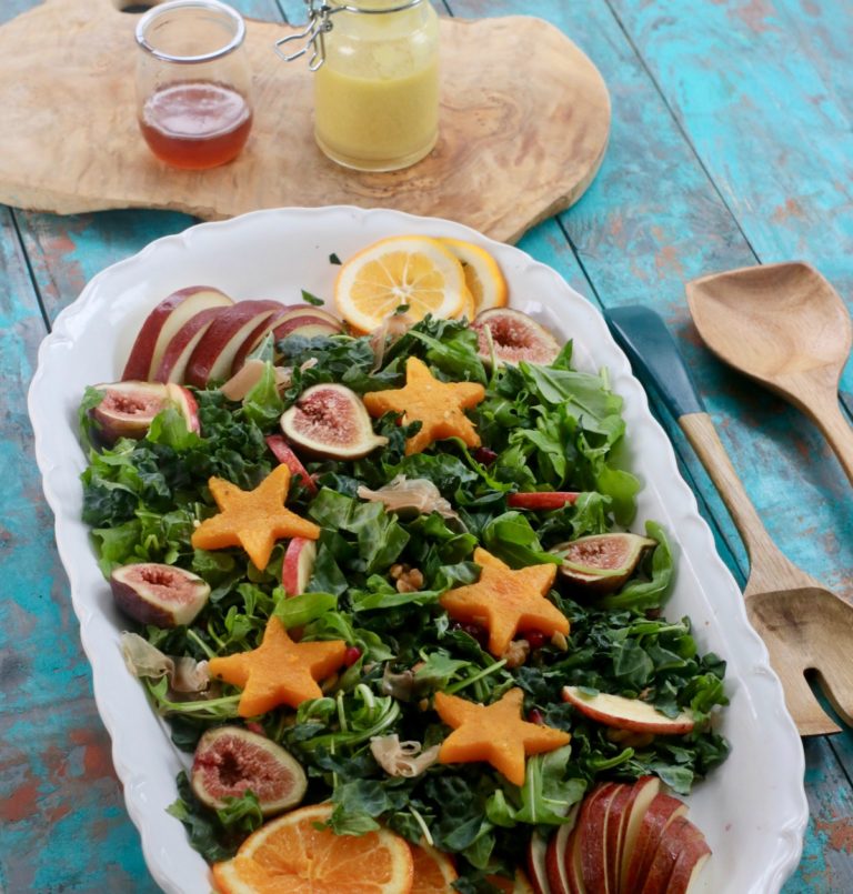 Festive Kale Salad, Butternut Squash, Honey Rosemary Vinaigrette
