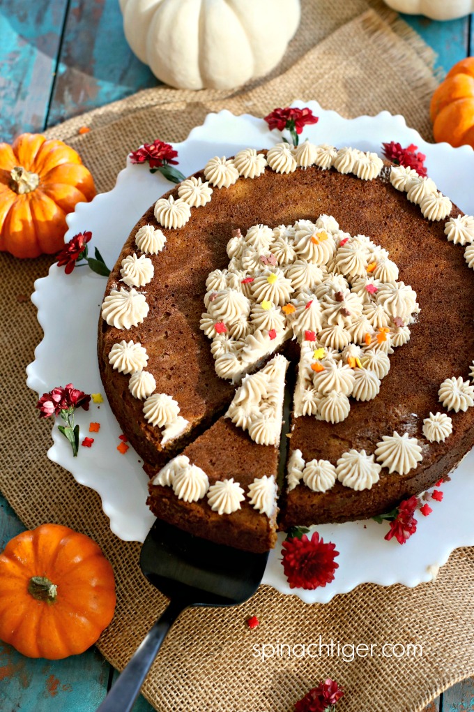 overhead view pumpkin cake