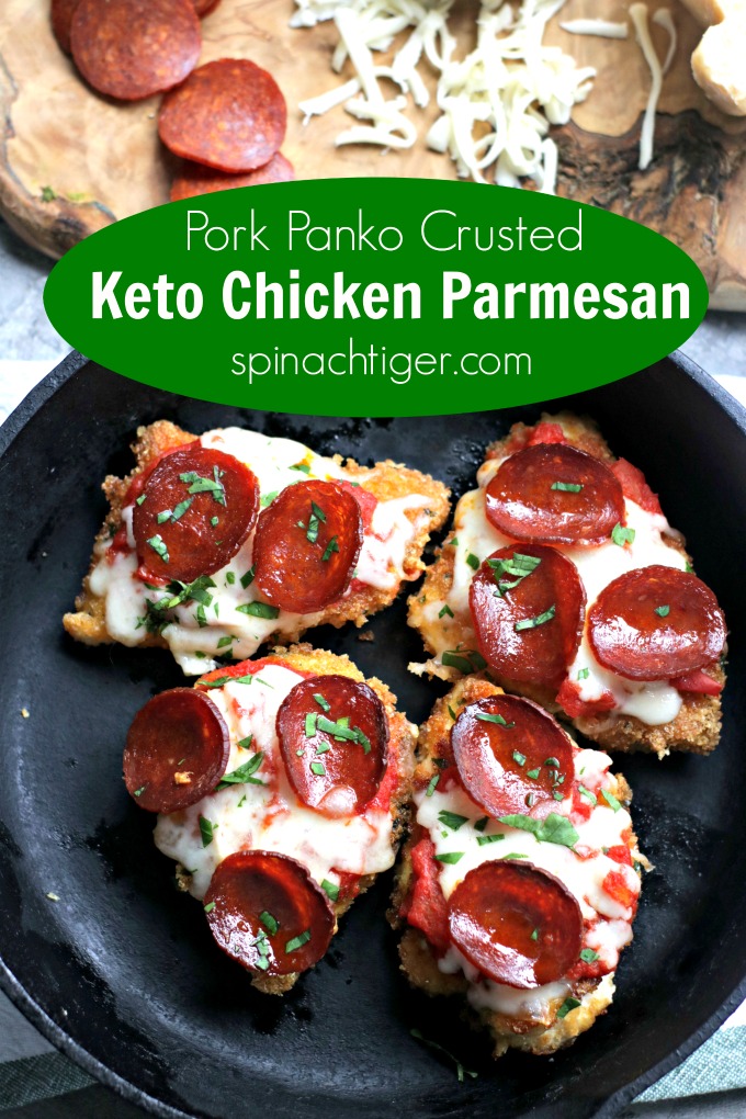 Keto Chicken Parmesan #ketochickenparm #porkpanko #lowcarbchickenrecipe #ketochickenparmesan #spinachtiger