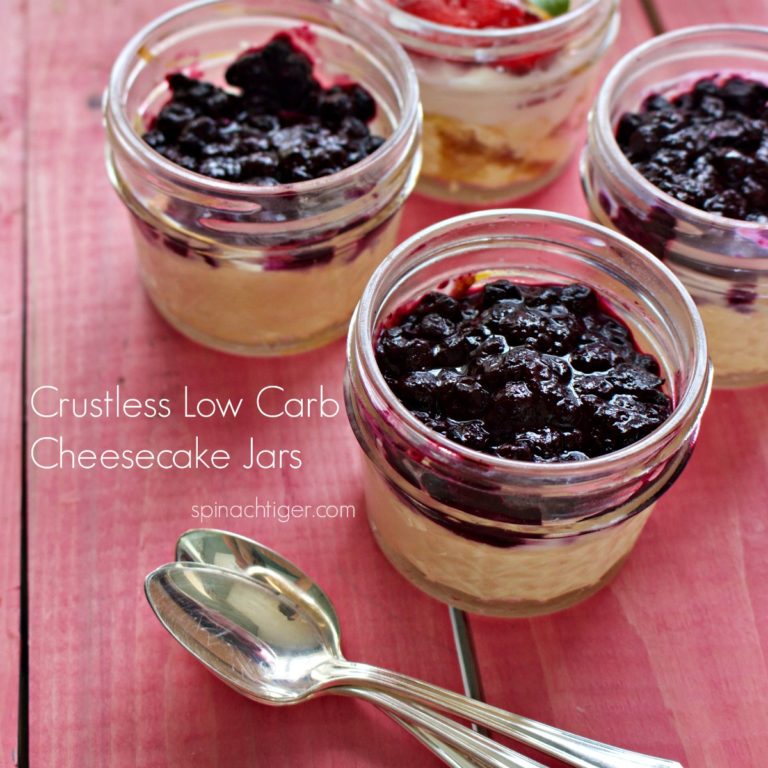 Low Carb Crustless Cheesecake Jars with Blueberry Compote