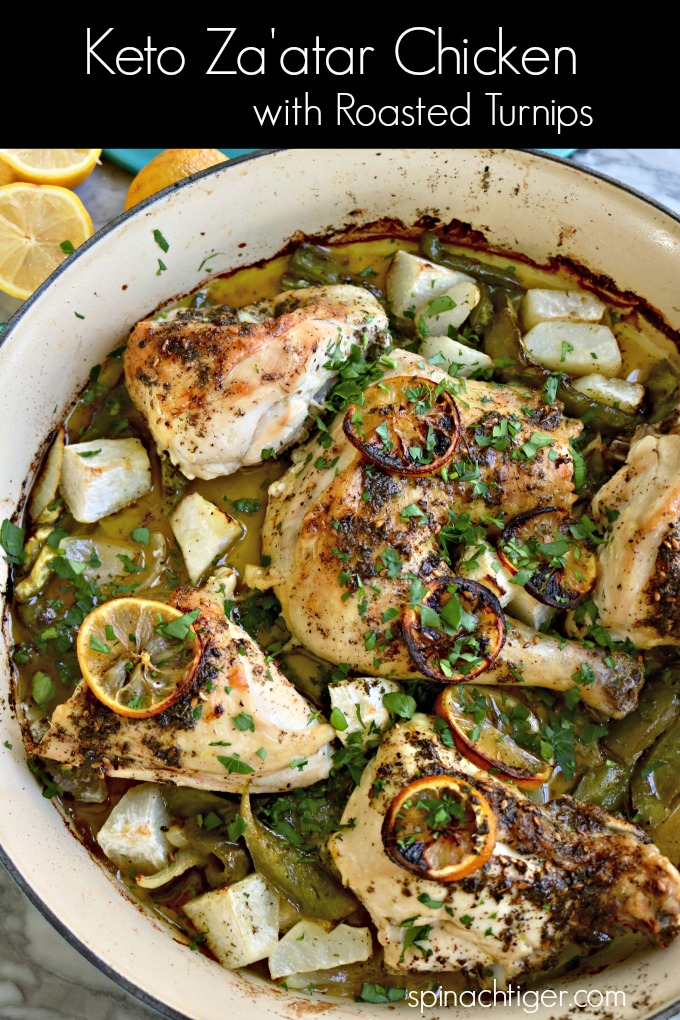 Za'atar Chicken with Charred Lemon, Roasted Turnips (Keto) from Spinach Tiger
