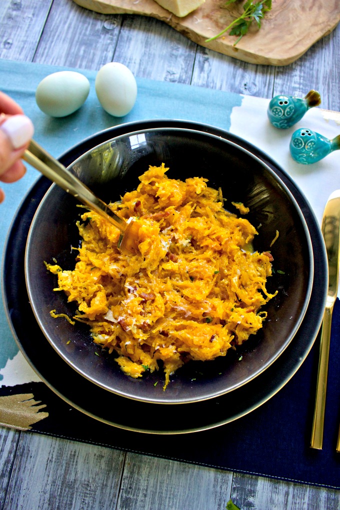 Spaghetti Squash Carbonara with Pancetta