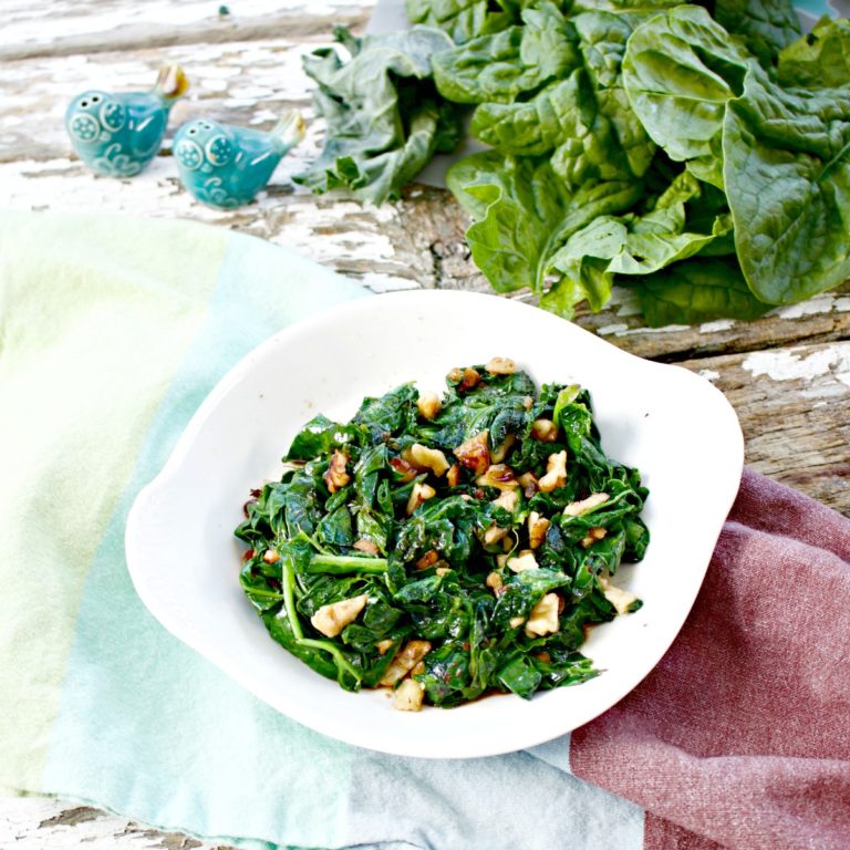Garlicky Spinach with Walnuts