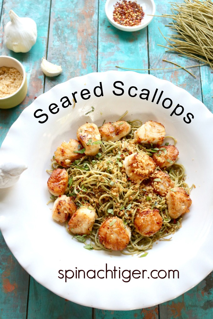 Seared Scallops with Basil Pasta