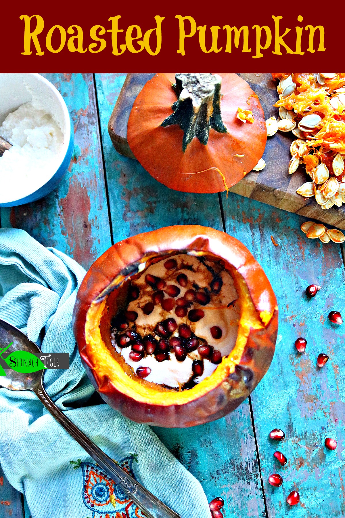 Roast Pumpkin with Ricotta, Pomegranate from Spinach Tiger