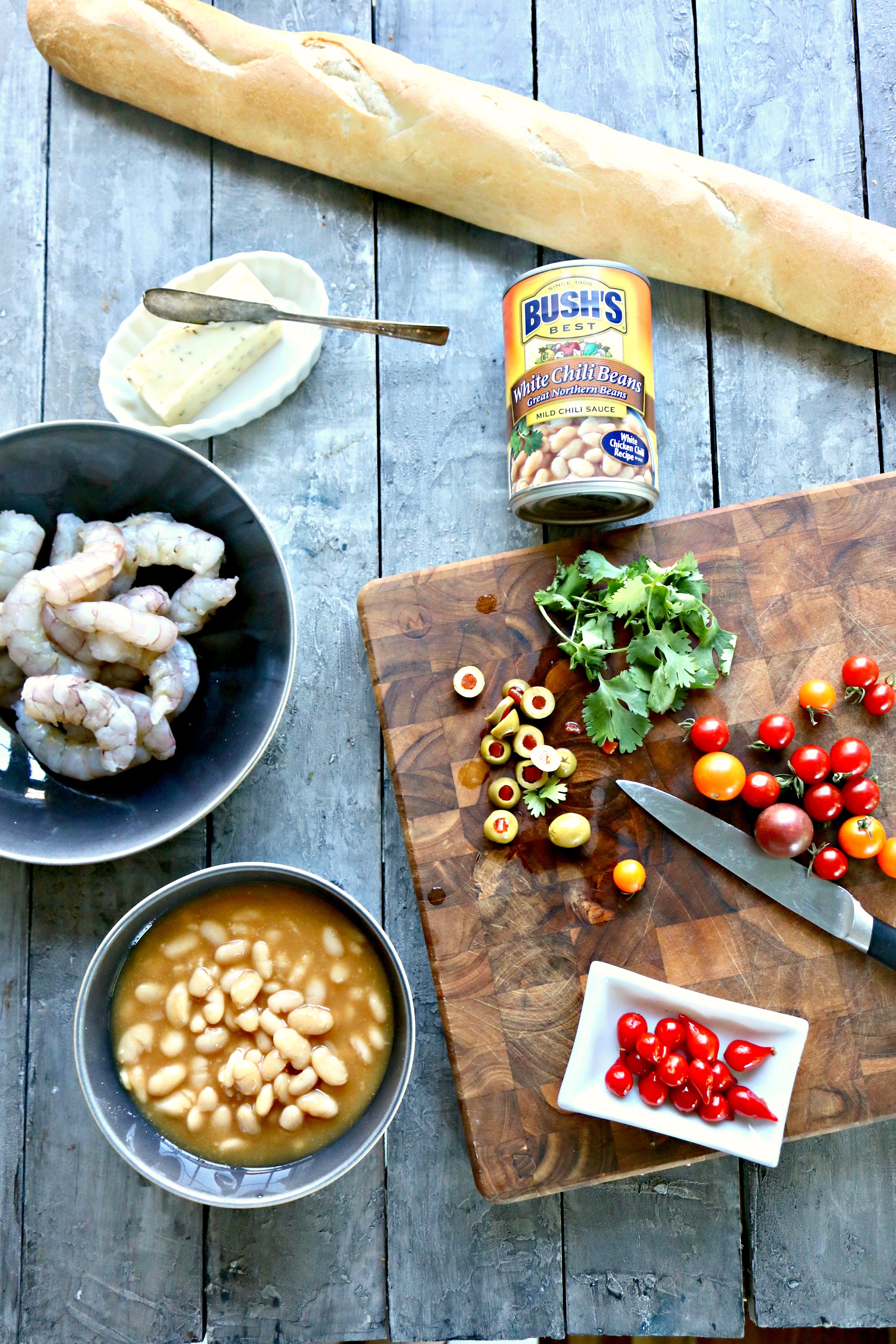 Shrimp White Bean Soup Ingredients with Canned Beans