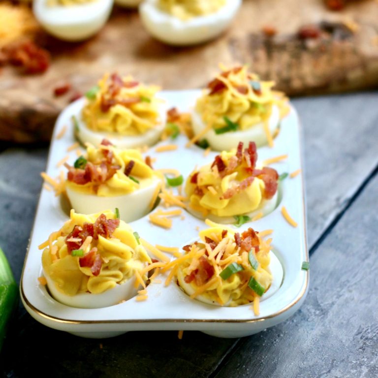 Best Deviled Egg Recipe, Loaded with Bacon and Cheese