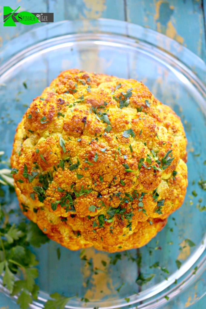 Low Carb Cauliflower Recipes; Whole Roasted Cauliflower with Turmeric Butter