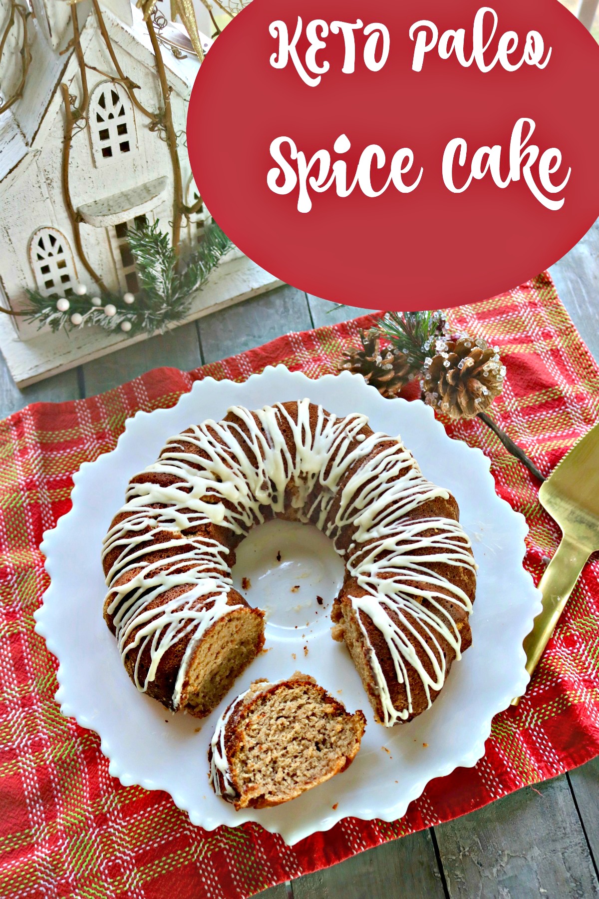 Keto Spice Cake made with almond flour, and various spices, swerve sweetener and cream cheese glaze. #ketobundtcake #ketospicecake #diabeticcake #spinachtiger #ketocreamcheeseglaze #ketoglaze #spinachtiger #glutenfreecake via @angelaroberts