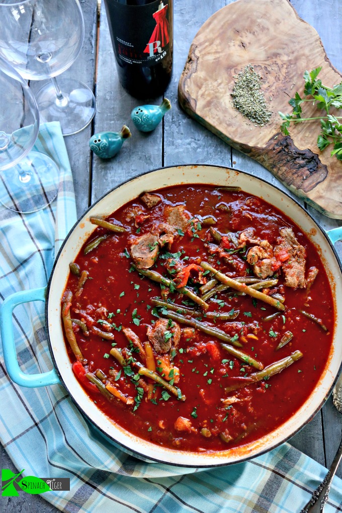 Italian Braised Pork Steak Stew with Green Beans and Tomatoes
