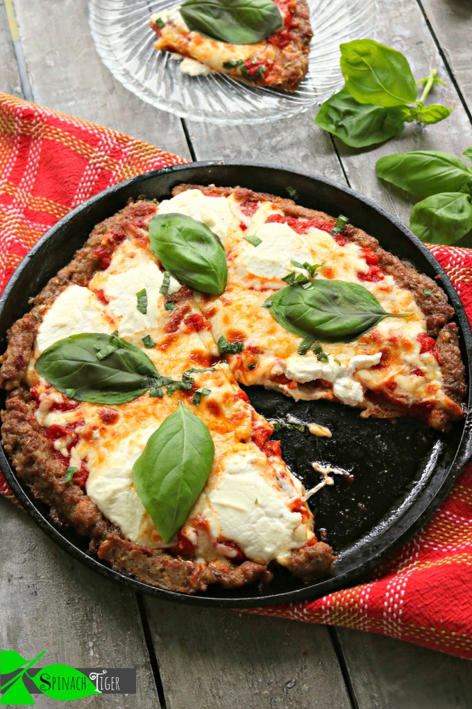 Keto Sausage Crusted Three Cheese Pizza with Ricotta from Spinach Tiger