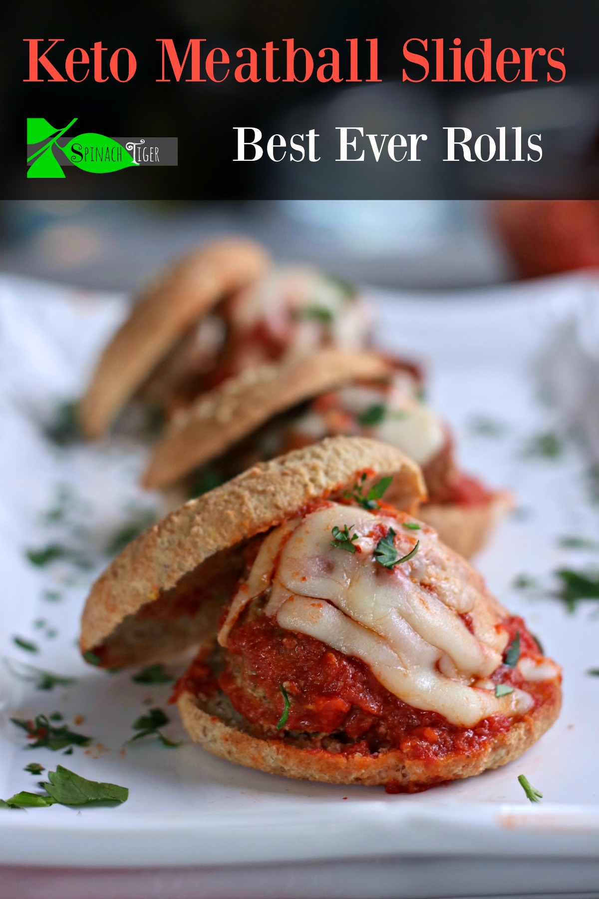 Keto Meatballs Make Great Sliders. Grain Free all beef meatballs, tucked into keto rolls for an keto old school Italian slider. #ketomeatballs #ketomeatballsliders #ketoItalianrecipe #spinachtiger via @angelaroberts