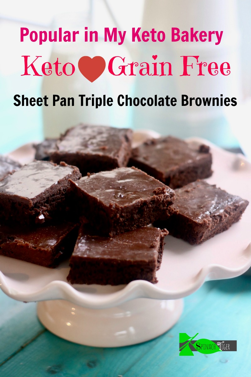Triple Chocolate Grain Free Brownies made in sheet pan. Keto. Paleo. Sugar Free. #swerve #betterbodyfoods #choczero #ketobakery #nashvilleketobakery #spinachtiger via @angelaroberts