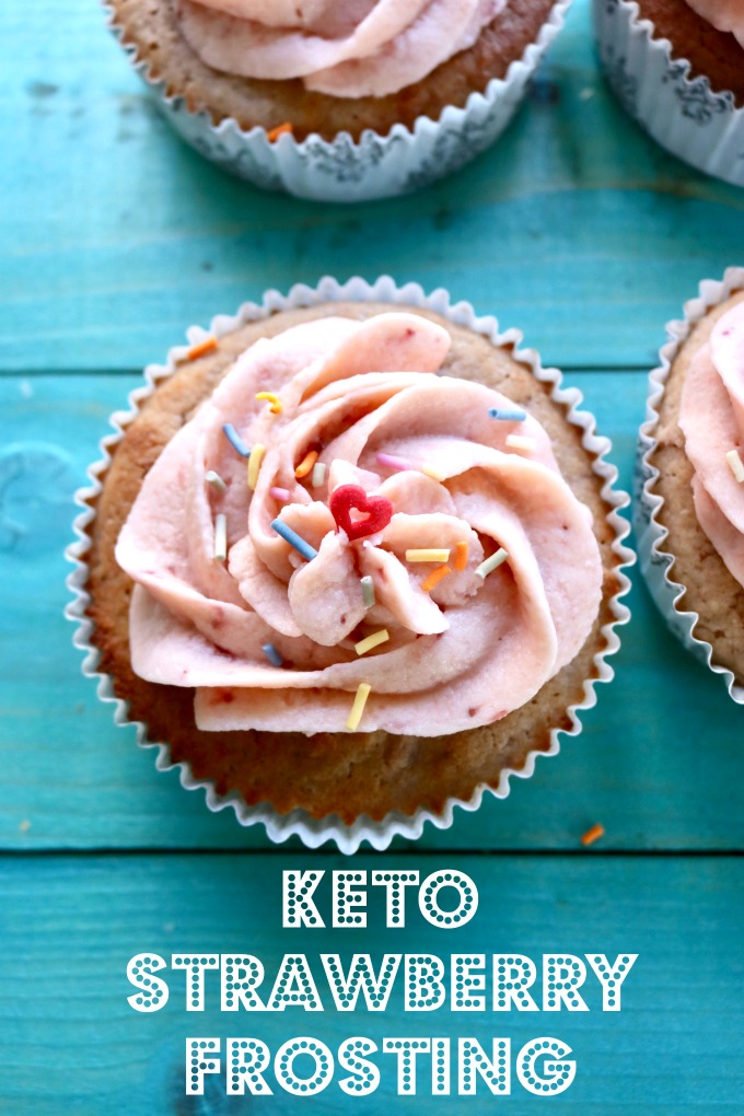 Low Carb, Keto Strawberry frosting made with swerve confectioner's sweetener, cream cheese and butter. #ketofrosting #strawberryfrosting #lowcarbstrawberryfrosting #spinachtiger via @angelaroberts