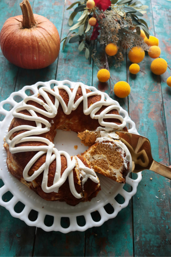Cream Cheese Filled Low Carb Pumpkin Bundt Cake from Spinach Tiger
