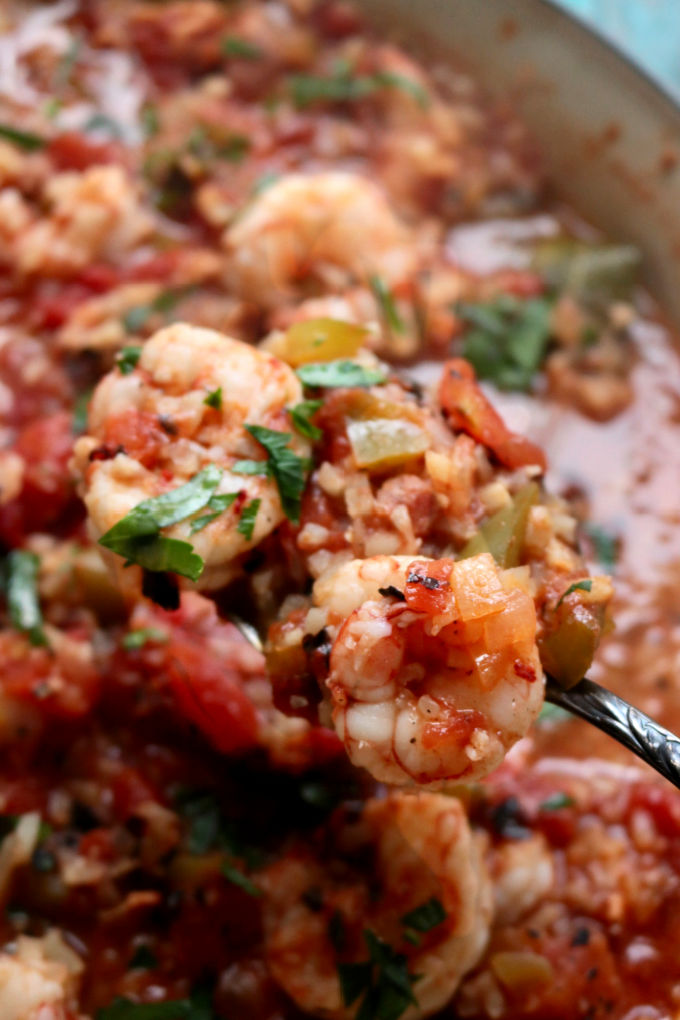 Keto Shrimp Creole with Cauliflower Rice from Spinach Tiger