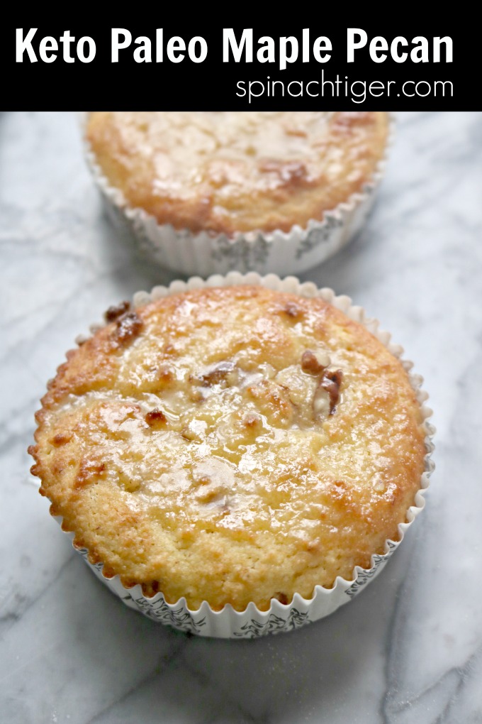 Make these delicious keto maple pecan muffins that taste like pancakes. Made with Choc zero maple syrup, almond flour, coconut flour and chopped pecans, these are great for breakfast lunch or dessert. #ketomuffins #ketobreakfast #spinachtiger via @angelaroberts