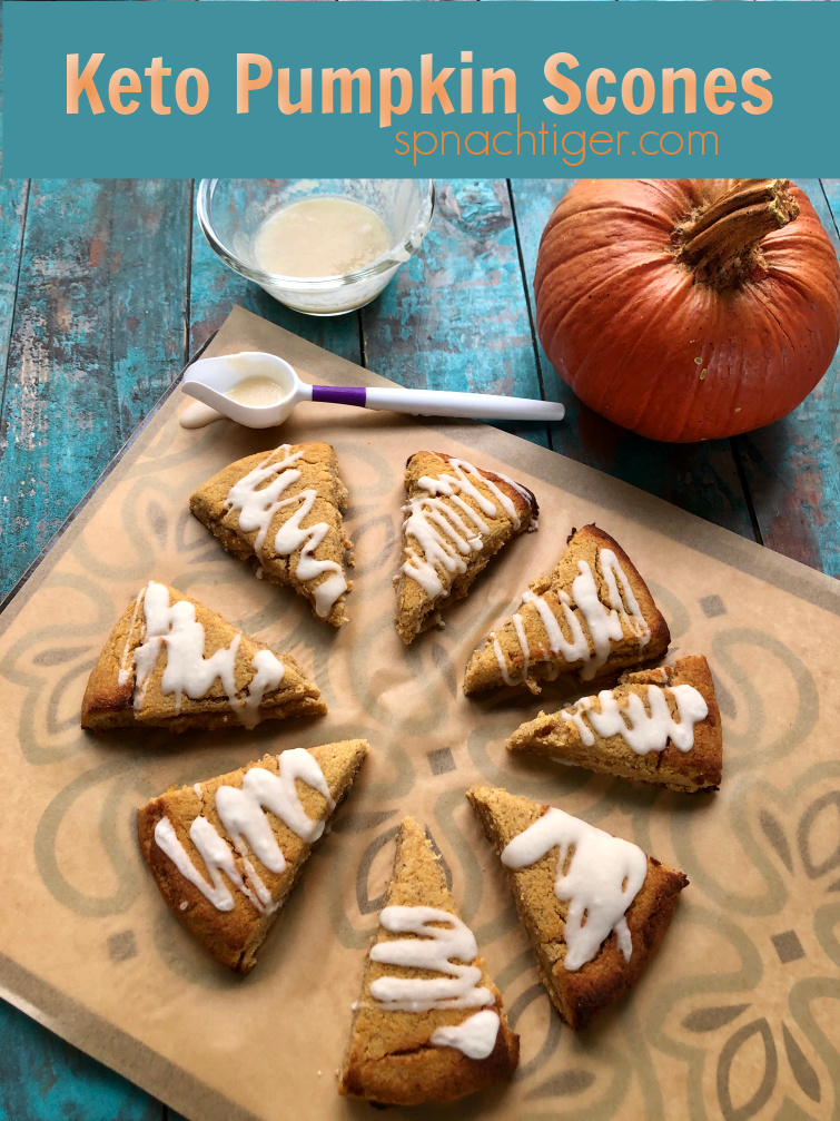 Keto Pumpkin Scones (a Starbucks copycat) that is grain free, sugar free, gluten free. Make with pumpkin puree, pumpkin spice, almond flour, coconut flour, golden flax meal and egg whites, it's super moist, super delicious. Makes 16 scones. #pumpkinscones #ketoscones #ketopumpkinrecipe #spinachtiger #paleopumpkinrecipe #ketopumpkinscones #glutenfreerecipe #glutenfreescones #swerve via @angelaroberts