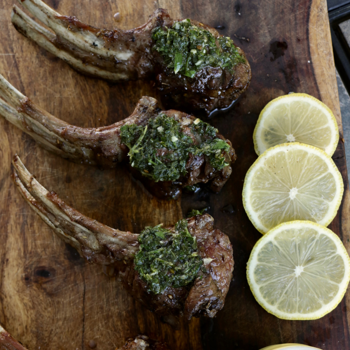 Grilled Lollypop Lamb Chops with Mint Pistou