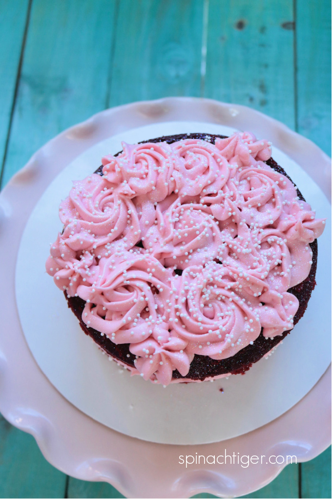 Keto Red Velvet Cake with Pink Frosting from Spinach Tiger