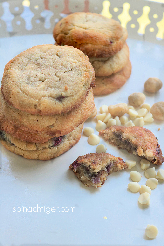 Keto White Chocolate Raspberry Macadamia Nut Cookies, gluten free, paleo