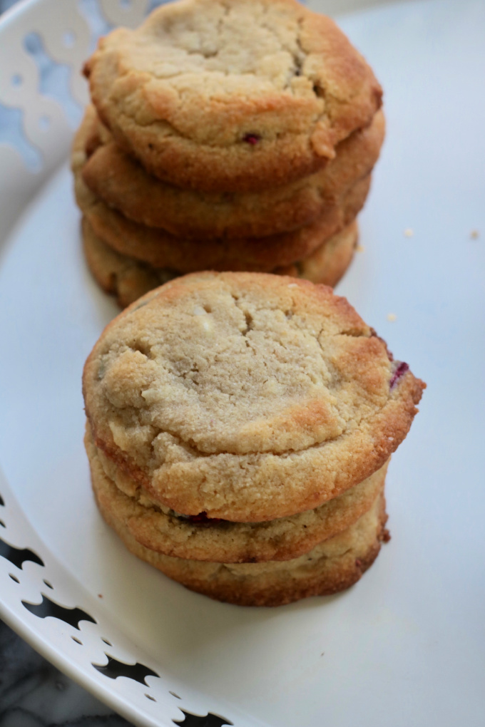 Keto White Chocolate Raspberry Macadamia Nut Cookies, Grain Free