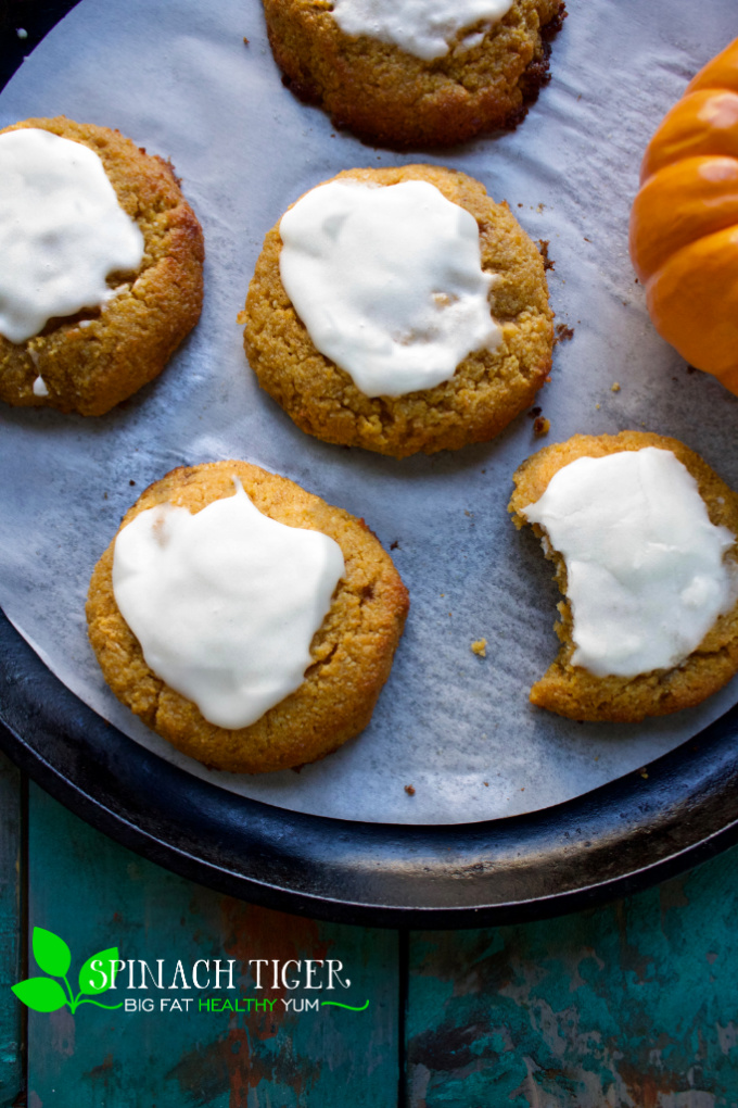 Make these fluffy keto pumpkin cookies at only 1 carb each. Paleo, Gluten Free, Grain Free, Diabetic friendly. #ketopumpkincookies #diabeticdessert #diabeticcookies #paleocookies #swerve #sugarfreecookies #spinachtiger #pumpkinrecipes #ketobaking #glutenfreebaking via @angelaroberts