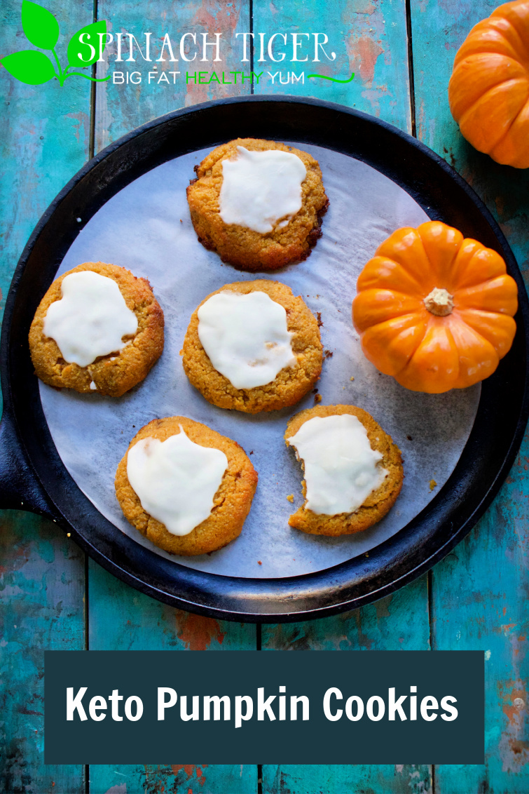 Make these fluffy keto pumpkin cookies at only 1 carb each. Paleo, Gluten Free, Grain Free, Diabetic friendly. #ketopumpkincookies #diabeticdessert #diabeticcookies #paleocookies #swerve #sugarfreecookies #spinachtiger #pumpkinrecipes #ketobaking #glutenfreebaking via @angelaroberts