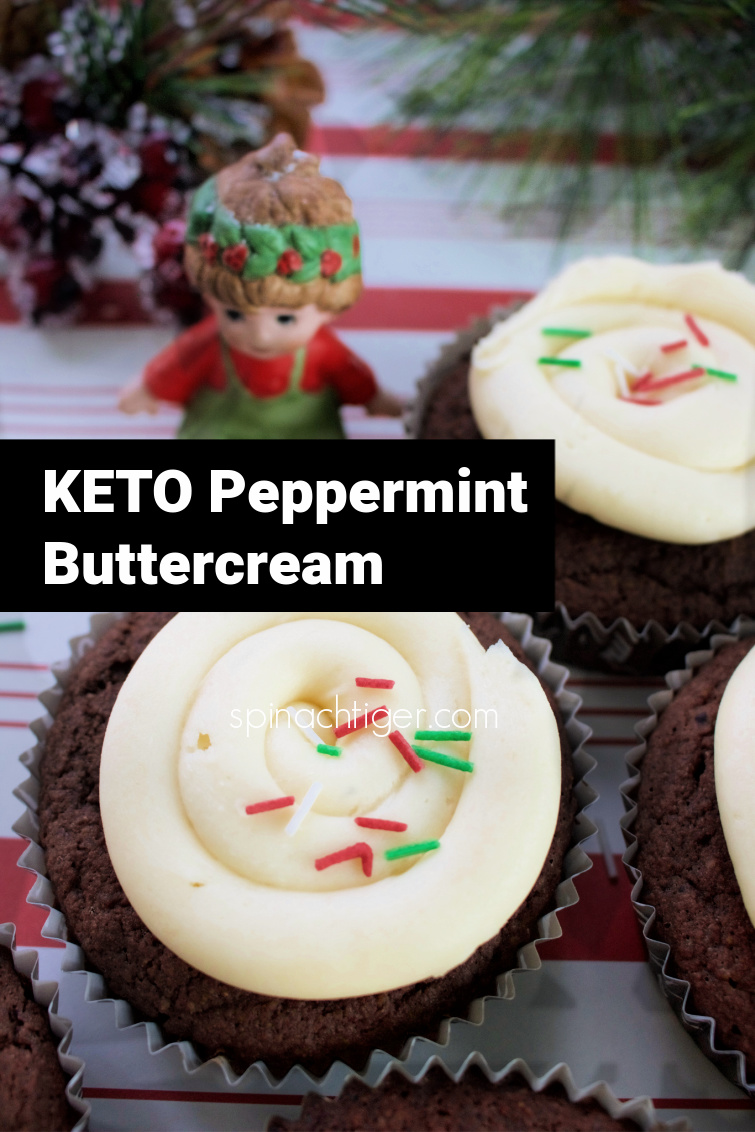 Keto Peppermint Frosting with low carb chocolate cupcakes. Delicious perfect texture, sold in my keto bakery. This keto chocolate cupcakes have been made thousands of times in the bakery. #ketocupcakes #ketopeppermintfrosting #ketochocolatecake #ketochristmasdesserts #lowcarbfrosting #ketopeppermintbuttercream #spinachtiger via @angelaroberts