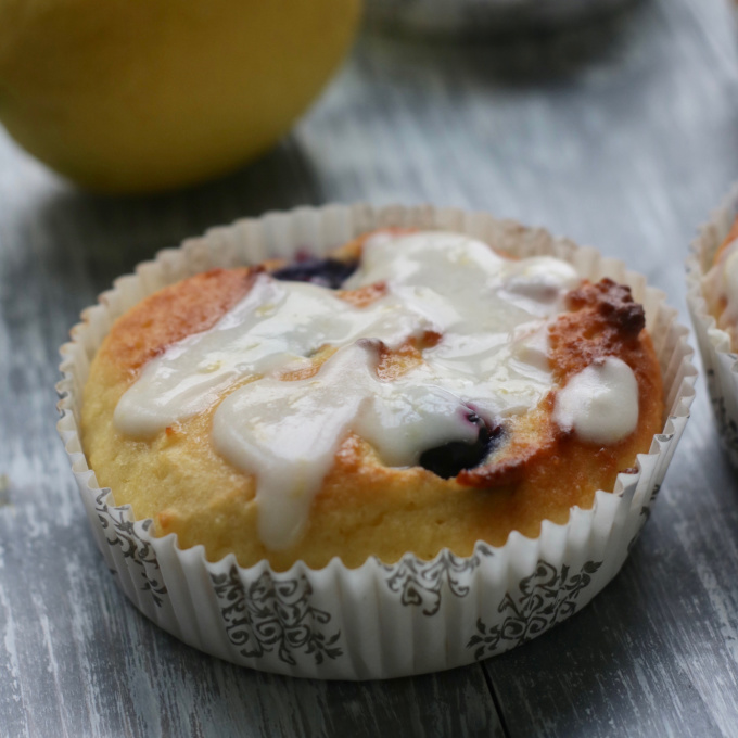 Low Carb Lemon Blueberry Muffins with Sugar Free Lemon Glaze