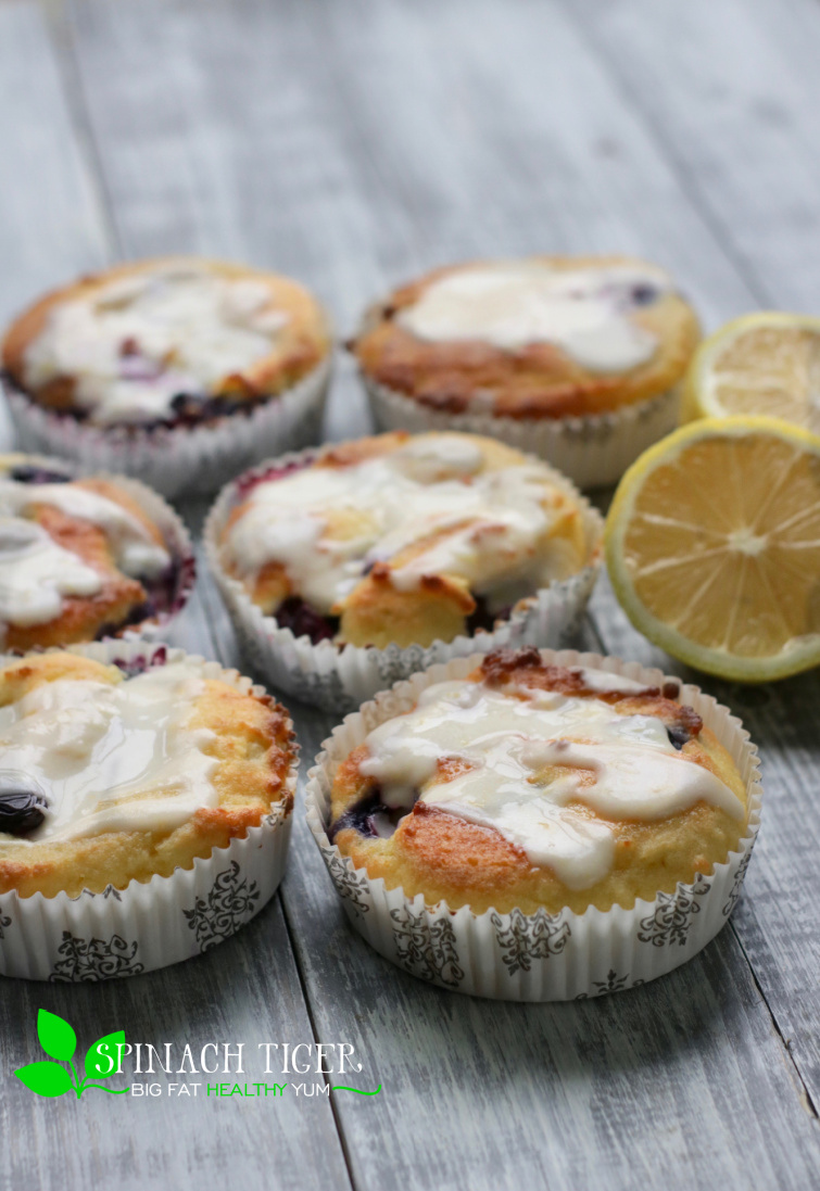 Low Carb Lemon Blueberry Muffin with Lemon Glaze from Spinach Tiger