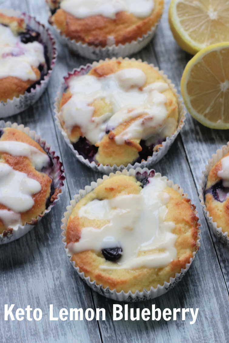 Low carb lemon blueberry muffins with lemon glaze. #ketomuffins #spinachtiger #almondflour #blueberrymuffins #lowcarbmuffins #swerve via @angelaroberts