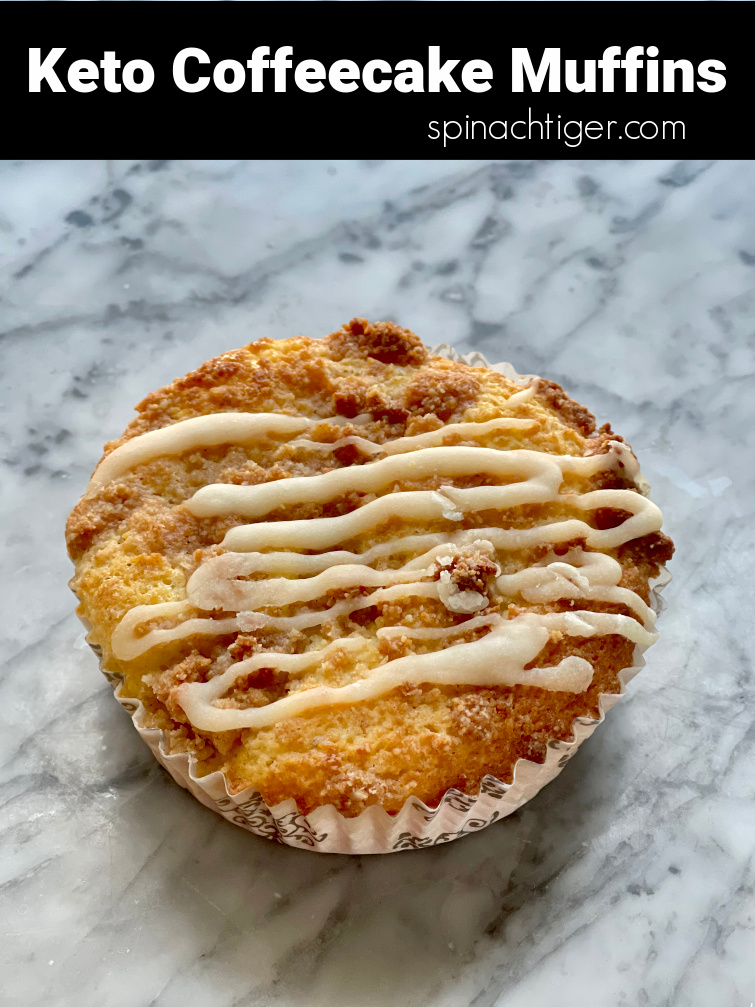Keto coffee cake muffins with crunchy cinnamon top. Almond flour and coconut flour is grain free, gluten free and paleo friendly. via @angelaroberts