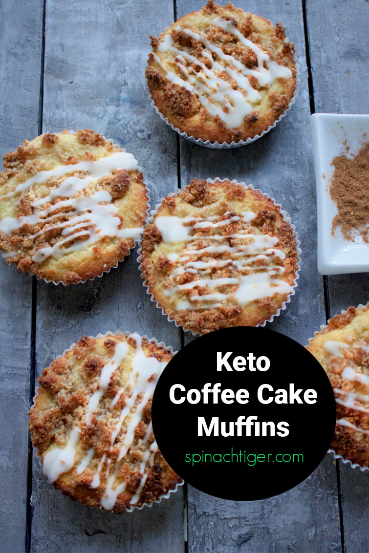 Keto coffee cake muffins with crunchy cinnamon top. Almond flour and coconut flour is grain free, gluten free and paleo friendly. via @angelaroberts