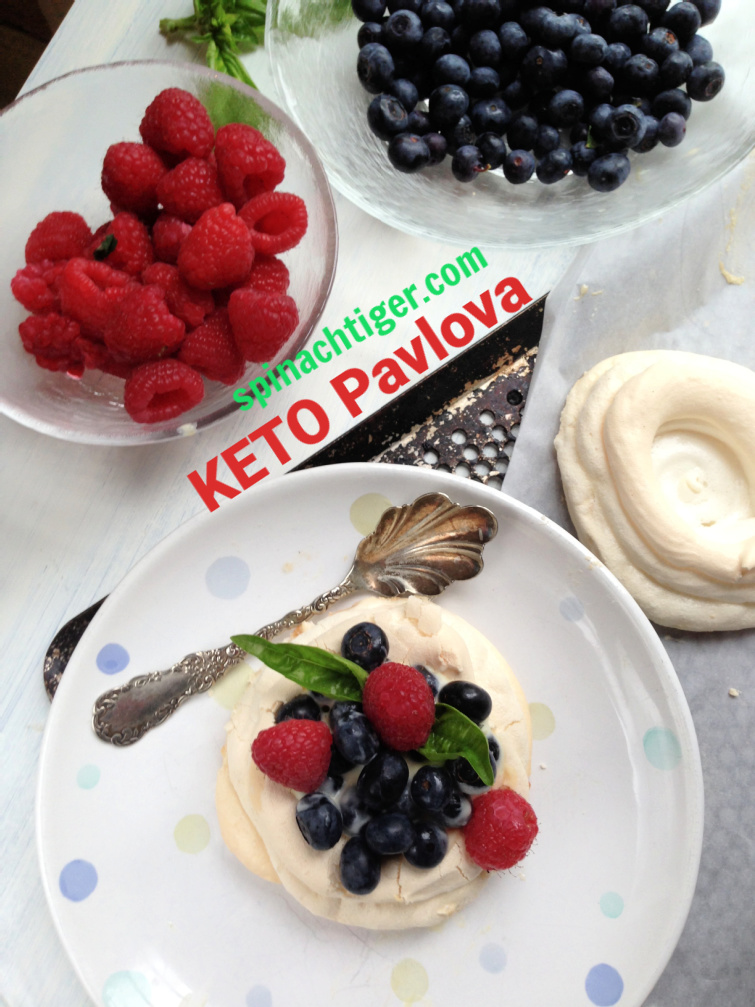 Keto Pavlova Cups for a zero carb dessert, using egg whites, Swerve Confectioner's sweetener. Fill with berries for a light dessert. #ketodessert #pavlova #sugarfree #diabetic #Swerve #eggwhites #spinachtiger via @angelaroberts